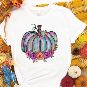 Camiseta de calabaza de acuarela, camisa de calabaza colorida, calabazas de acuarela, camisa de Halloween, camisa de otoño, linda camisa de otoño, regalo para Halloween
