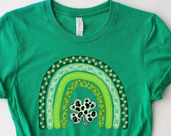 Shamrock Leopard Rainbow St Patrick&#39;s Day T-Shirt | St Patricks Day Shirt | Cute St Paddys Tee | Gift For BFF | Unisex Shirt