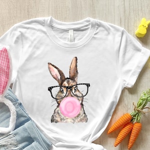 Bunny with Leopard Glasses shirt, Easter shirt, Easter bunny graphic tee, Easter shirts for women,Ladies Easter Bunny,Bubble Gum Bunny Tee