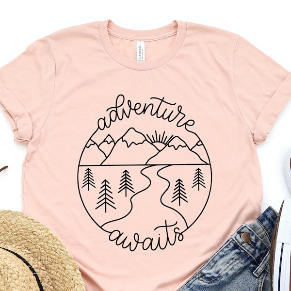 Adventure TShirt, Adventure Awaits Shirt, Camping Shirts, Mountain TShirt, Hiker TShirts, Nature Lover Shirt, Camping Gift, Vacation Shirt