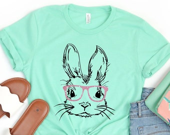 Bunny with Glasses shirt,Easter shirt,Easter bunny graphic tee,Easter shirts for women,Ladies Easter Bunny shirt,Kids Easter Tee,Cute Easter