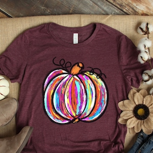Camiseta de calabaza de acuarela, camisa de calabaza colorida, calabazas de acuarela, camisa agradecida, camisa de otoño, linda camisa de otoño, regalo para Halloween