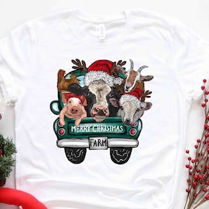 Farm Animals Christmas Shirt, Merry Christmas Heifers Tee, Christmas Cow T-shirt, Highland Cow  Farm Christmas Farmer Cow Animal Lover Shirt