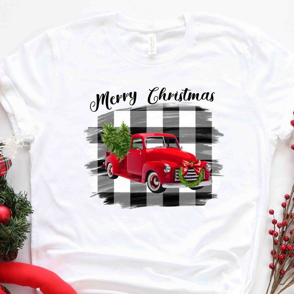 Farm Fresh Christmas Trees Truck Shirt, Weihnachts T-Shirt, Weihnachtsfamilie, rotes TRUCK Shirt, Weihnachtsgeschenk, Weihnachts lastwagen Familie Shirts