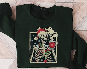 Dead Inside Skeleton Christmas Sweatshirt, Sarcastic Christmas Coffee Shirt Merry Christmas Shirt Coffee Lover Christmas Gift Fall Sweater