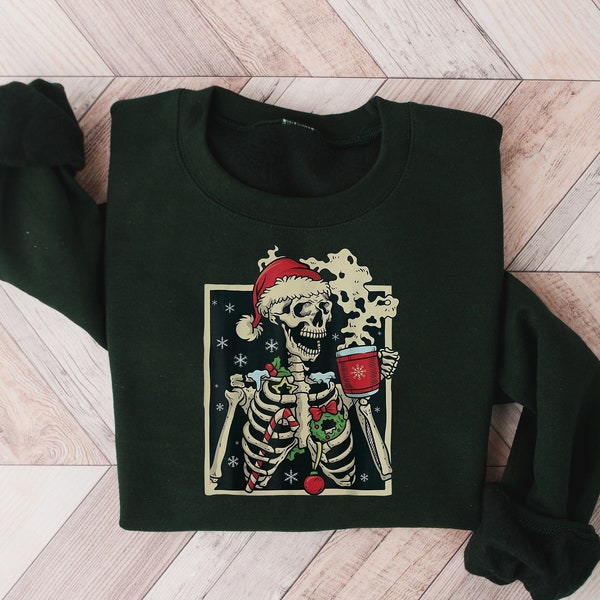Dead Inside Skeleton Christmas Sweatshirt, Sarcastic Christmas Coffee Shirt Merry Christmas Shirt Coffee Lover Christmas Gift Fall Sweater