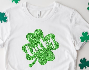 Womens st pattys shirt, glitter shamrock tee, st patricks day shirt, womens st paddys, cute st pattys shirt, st pattys women