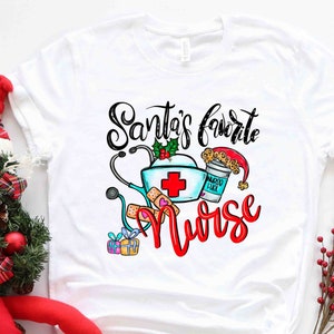 Chemise d’infirmière préférée du Père Noël, Chemise d’infirmière, Chemise de vie d’infirmière, Tee de Père Noël mignon, Chemise de Noël, Chemise de Joyeux Noël, Cadeau de Noël pour elle