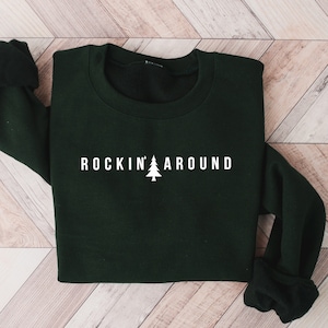 Christmas Tree Sweatshirt. Rockin Around the Christmas Tree Hoodie. Unisex Adult Holiday shirt. Minimal Merry Xmas Crew.