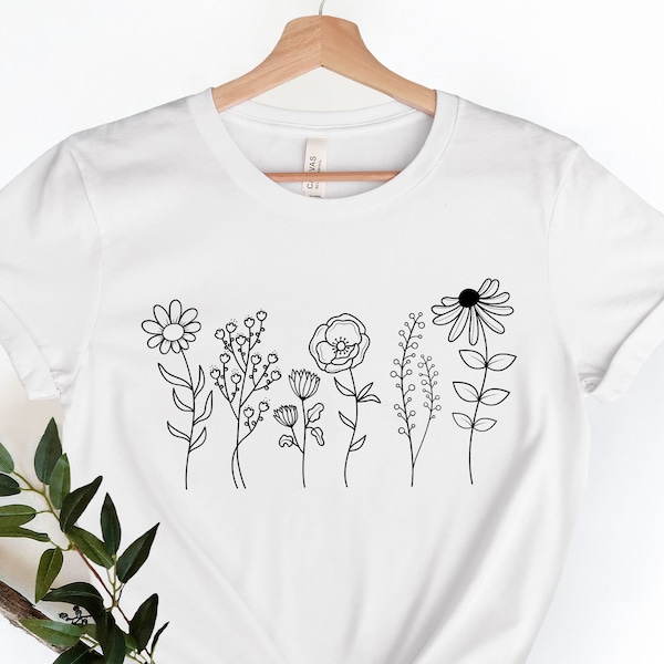 Chemise Wild Flowers, Tshirt Wildflower, Chemise florale, Chemise botanique, Chemise fleurie, Chemise Amoureux de la nature, Chemises pour dames, T-shirts pour femmes, Tee Flover