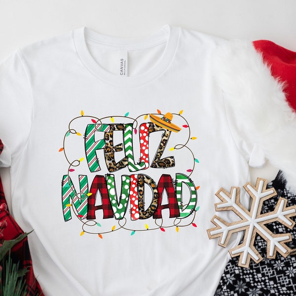 Feliz Navidad Shirt, Camiseta Navideña Para Latinas, Merry Christmas Shirt, Latinas Cactus y Sombrero, Mexican Christmas Holiday, Merry Xmas