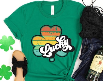 St. Patrick's Day Lucky Retro Shirt,St. Patricks Day Shirt,Shamrock Lucky Lips,Four Leaf Clover,Shamrock Shirts,Patrick's Day,Irish Tshirt