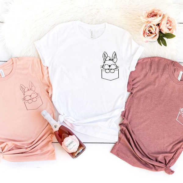 Chemise de lapin de Pâques taille de poche, lapin de poche, chemise de lapin avec lunettes, chemise de Pâques pour enfants, chemise de Pâques mignonne, chemise de pâques