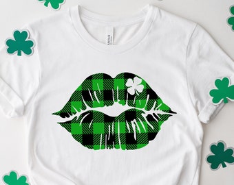 St Patricks Lips Shirt, Leopard Lips Shirt, Lucky Shirt, St Patricks Day Shirt, Irish Day Shirt, Clover Shirt, Women St Paddy Day Shirt