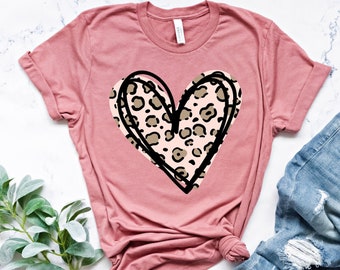 Leopard Heart Shirt, Heart Shirt, Love Shirt, Leopard Print Shirt, Retro Leopard Shirt, Leopard Print Shirt, Leopard Design For Women Shirt