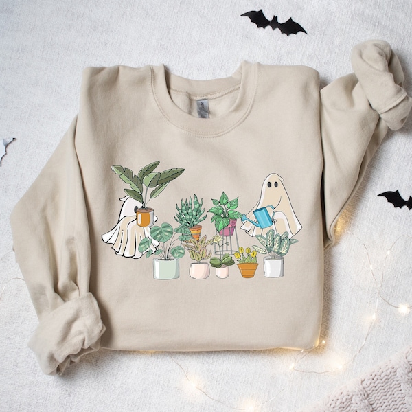 Ghost Plant Lady Sweatshirt, Ghost Plant Shirt, Halloween Plants Sweatshirt, Halloween Ghost Sweatshirt, Halloween Gift for Plant Lovers