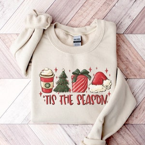 Tis the Season Christmas Sweatshirt, Christmas Coffee Shirt, Funny Christmas Crewneck Festive Holiday Tshirt  Christmas Sweater