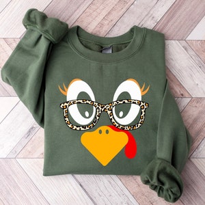 Schattig Turkije Fall Thanksgiving Sweatshirt, Thanksgiving Family Matching Shirt, Turkije Face Shirt, Funny Thanksgiving Shirt, Thanksgiving Women&#39;s