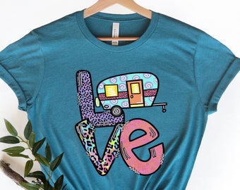 Love Camper Shirt,Camping Shirt, Travel Trailer Shirt,Happy Camper Shirt for Women,Adventure Shirt for Her,Travel Gift Cute Camping Shirt