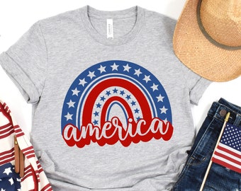 4th of July Rainbow America Shirt,Freedom Shirt,Fourth Of July Shirt,Patriotic Shirt,Independence Day Shirts,Patriotic Family Shirts