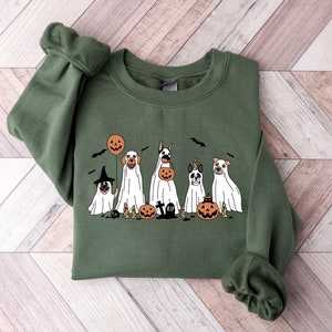 Halloween Sweatshirt,Halloween Sweater,Ghost Sweatshirt,Halloween Dog Sweatshirt,Ghost Dog Shirt,2023 Happy Halloween,Retro Spooky Season