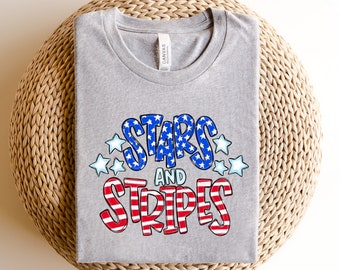 Niedliches 4. Juli T-Shirt, Stars und Stripes Grafik-T-Shirt, Rot, Weiß und Blau