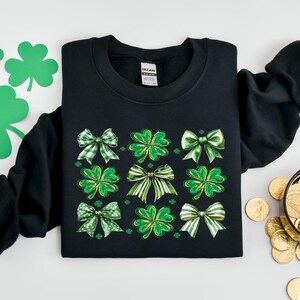 Coquette St Patrick's Day-tröja med rosett, St Patrick's Day-tröja, Lucky Shamrock-tröja, St Patricks-present, St Patty's-tröja, irländska rosetttröjor bild 4