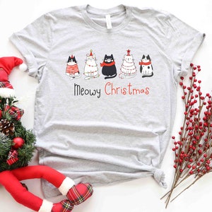 Meowy Christmas Shirt, Christmas Cat Shirt, Merry Christmas, Cat Lover Shirt, Christmas Gift, Christmas Gift For Cat Mom Gifts For Cat Lover image 3