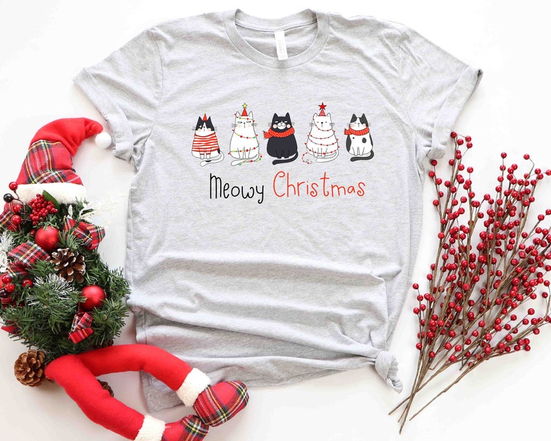 Meowy Christmas Shirt, Christmas Cat Shirt, Merry Christmas, Cat Lover Shirt, Christmas Gift, Christmas Gift For Cat Mom Gifts For Cat Lover image 3
