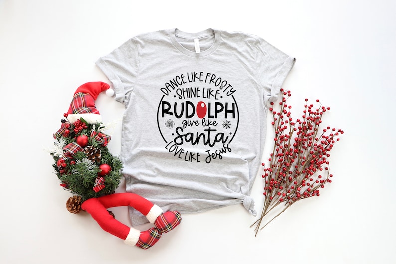 Women's Christmas Plaid Sleeve Top | 'Dance Frosty, Shine Rudolph' Saying | Long Sleeve Tee | Red Holiday Shirt - View #2