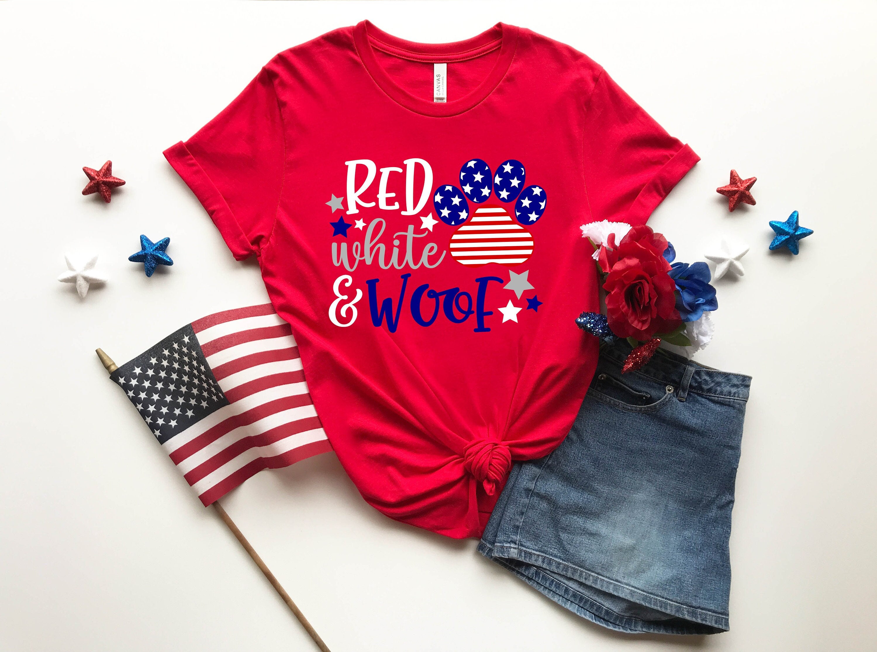 Women's 4th Of July Patriotic T-Shirt - V-Neck, American Flag Print, Faith Family Freedom, Red, Medium