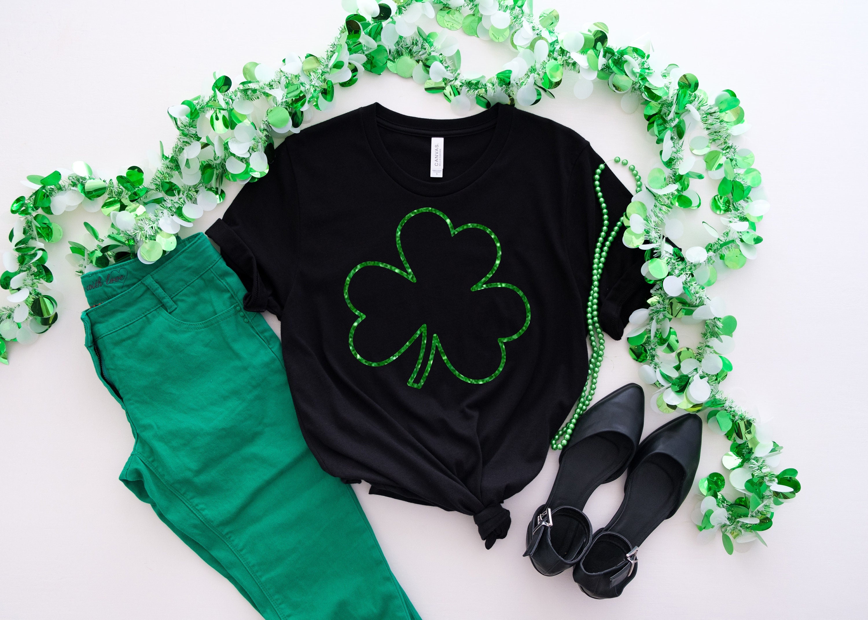 Discover Womens st pattys shirt, glitter shamrock tee, st patricks day shirt