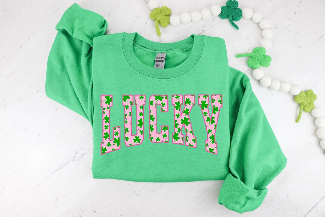 Pe-Order Khaki Embroidered Clover Pattern St Patrick Pullover Sweatshirt main image 0