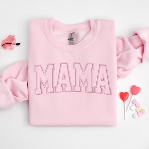 GEBORDUURD mama-sweater, verjaardagscadeau mama ronde hals, gepersonaliseerd sweatshirt, trendy ronde hals voor vrouwen, cadeau moeder, moederdag