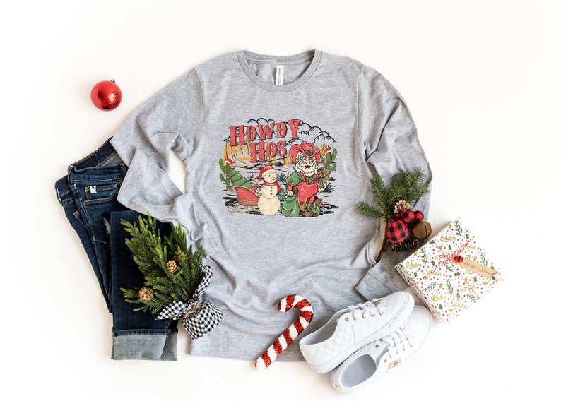 Howdy Hos Christmas Sweatshirt, Santa Cowboy Sweatshirt, Christmas Sweatshirt, Hohoho Howdy Christmas Shirt image 3