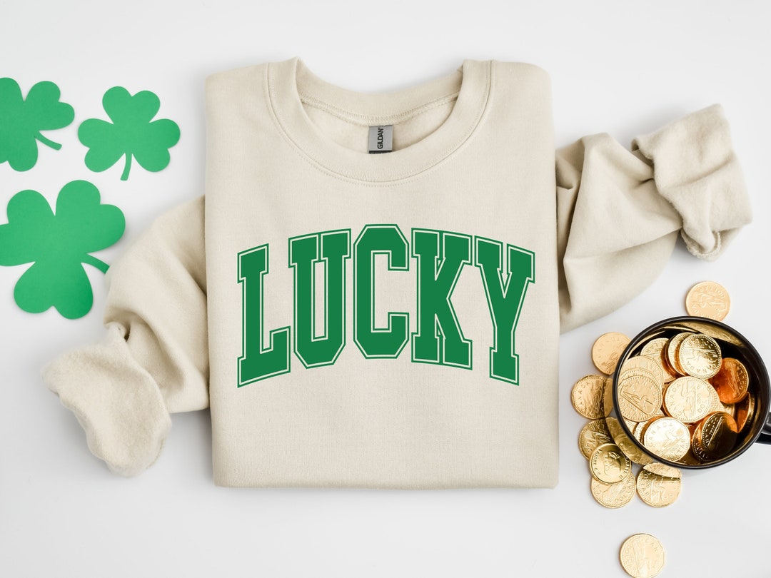 Pe-Order Khaki Embroidered Clover Pattern St Patrick Pullover Sweatshirt