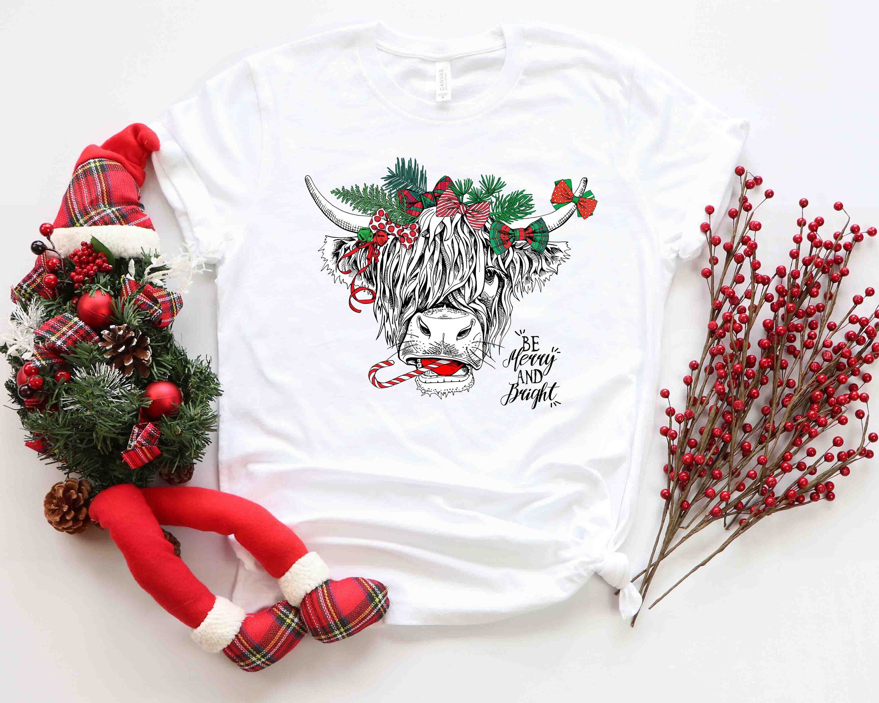 highland cow christmas t shirt
