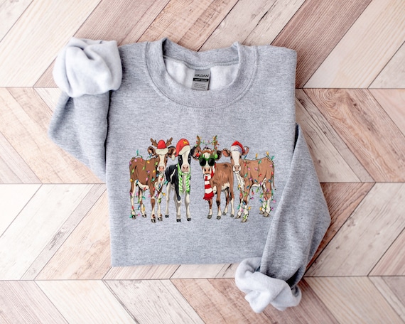 Christmas Sweatshirt,Cute Cow Christmas Sweatshirt,2023 Merry Christmas,Merry Christmoos,2023 Happy New Year,Christmas Gift,Christmas Light