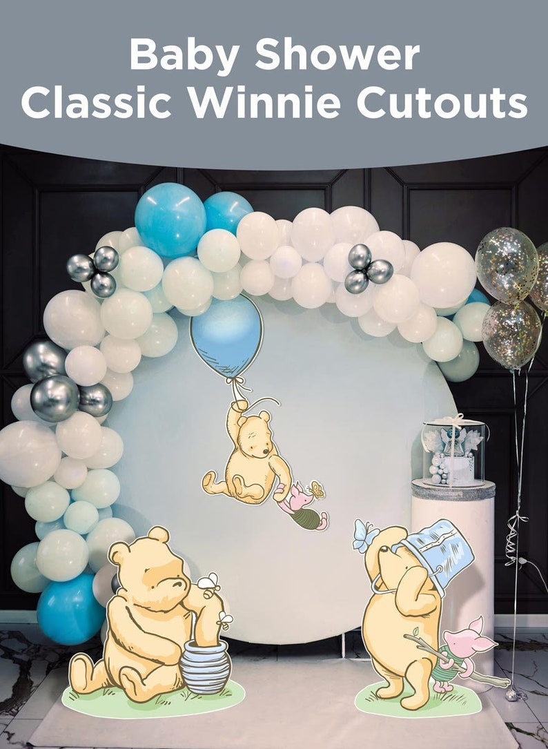 BIG DECOR Classic Bear, Classic Winnie Theme Package / Classic Cutouts / Outdoor Lawn Sign / Indoor Backdrop Centerpieces / HIGH Resolution