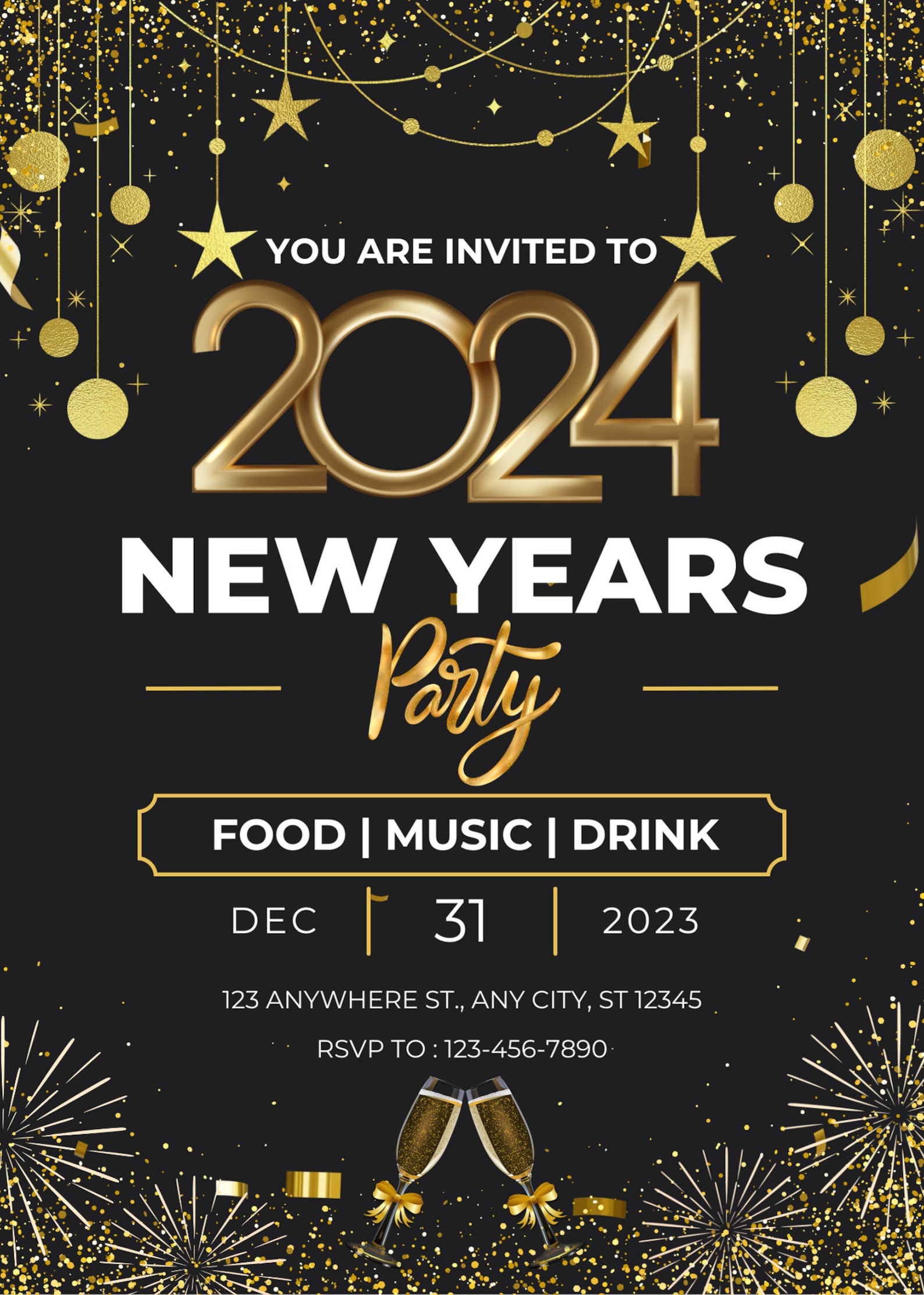 Editable New Years Party Invitation, Digital New Years Party Invitation