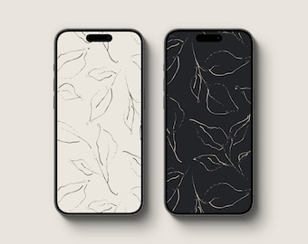 Botanical iPhone Wallpaper: Minimalist Leaves, Light & Dark (Digital Download)
