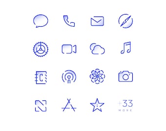 Pictogrammen iOS-app met blauw verloop: 48 iPhone-app-covers (digitale download)