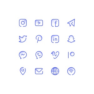 Blue Social Media Icons. Gradient Social Media Logos. Smartphone Screen Social Icons by Senti. Instagram, YouTube, WhatsApp, FB and more.