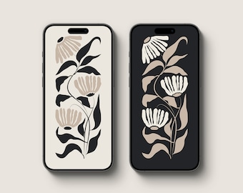 Botanical iPhone Wallpaper, Neutral Floral Home Screen (Digital Download)