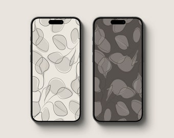 Botanisch behang Neutraal Esthetisch iPhone-achtergrond Minimalistisch startscherm en vergrendelschermachtergrond Donkere + lichte modus Direct downloaden