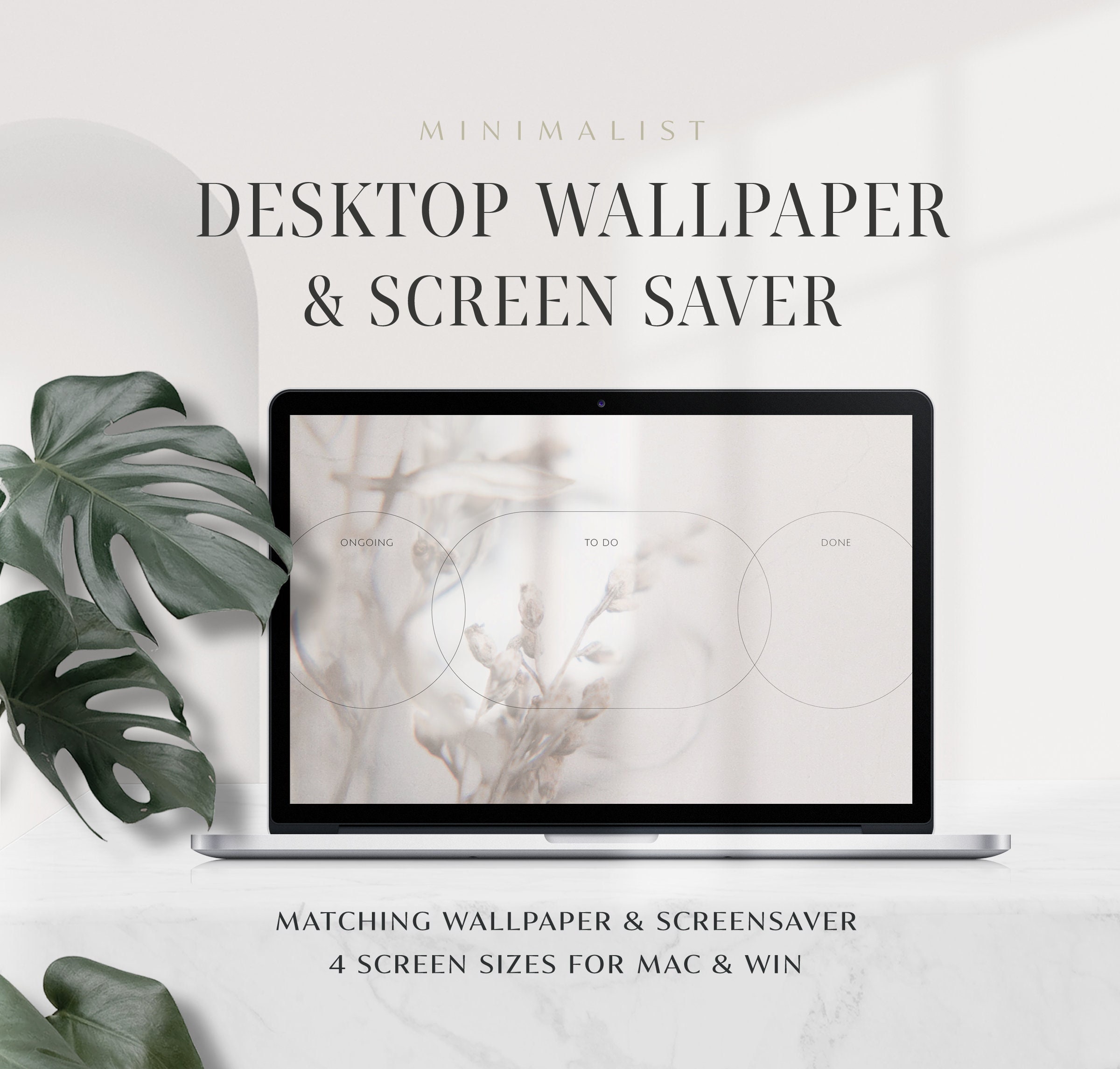 Botanical Desktop Wallpaper Organizer, Neutral Screen Saver (digital ...
