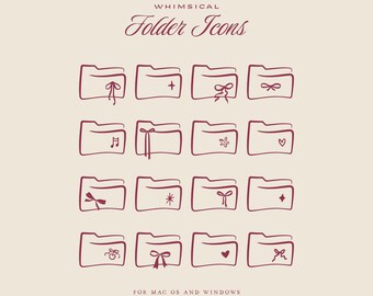 Grillige bureaubladmappictogrammen – 16 unieke pictogrammen voor MacBook en Windows – bordeauxrode Coquette Girl-mappen.