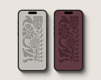 iPhone-achtergrondset met bordeauxrode bloemen, elegante telefoonachtergrond (digitale download)