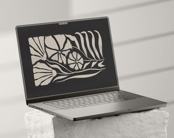 Botanisch laptopbehang, neutrale bloemen bureaubladachtergrond (digitale download)