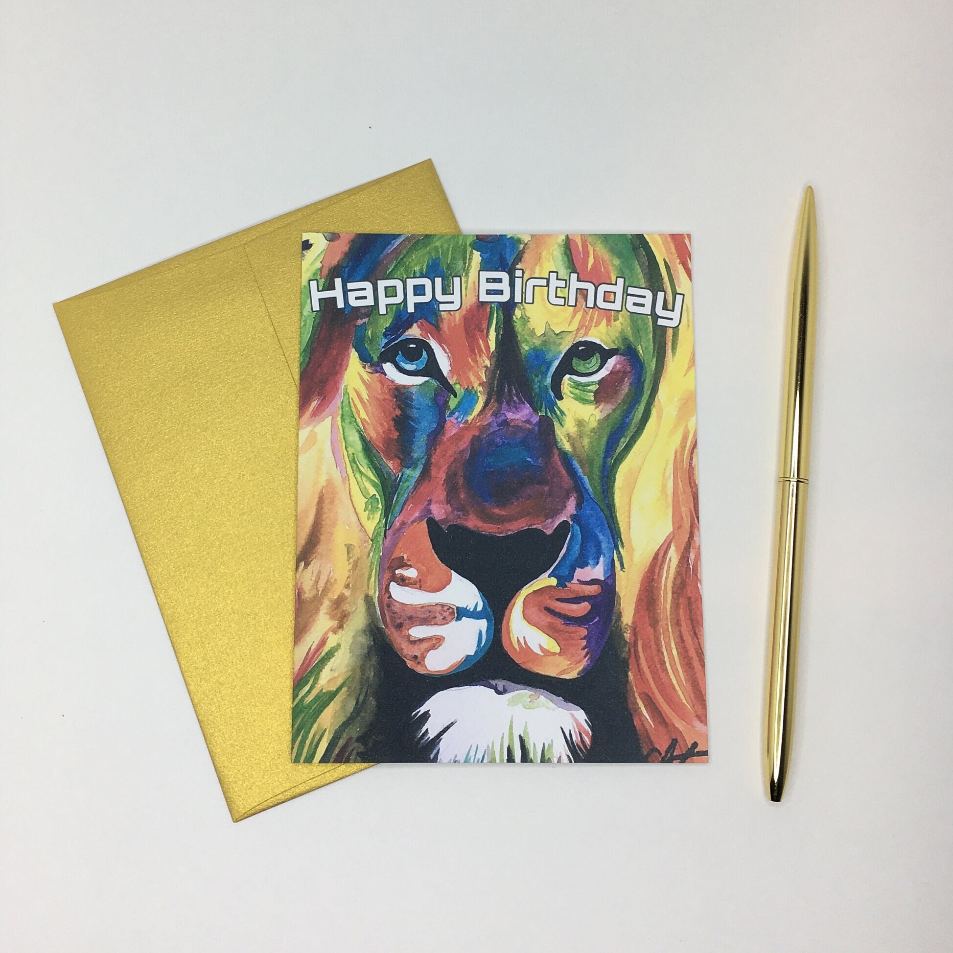 Happy Birthday Rainbow Lion Card the Golden Greeting - Etsy